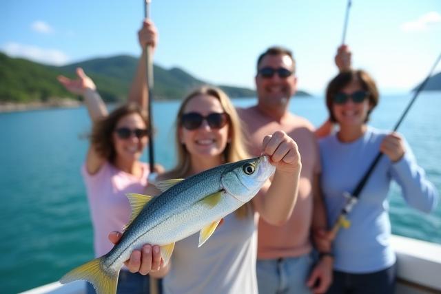 半日沿岸ツアーでアジを釣る人々