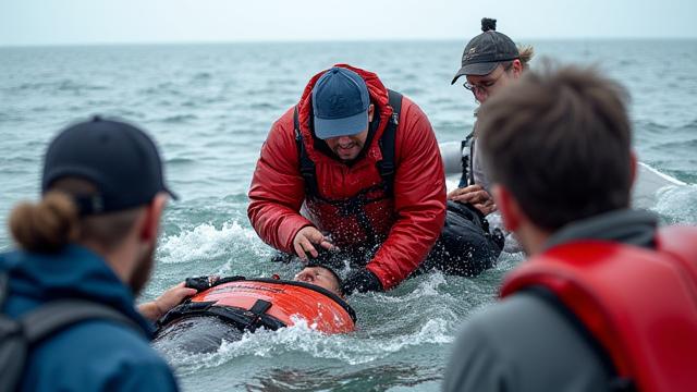 海上での緊急時対応訓練を行うプロフェッショナル